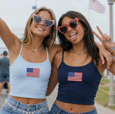 American Flag Spaghetti Strap Tank — Patriotic Women's Crop Top for 4th of July