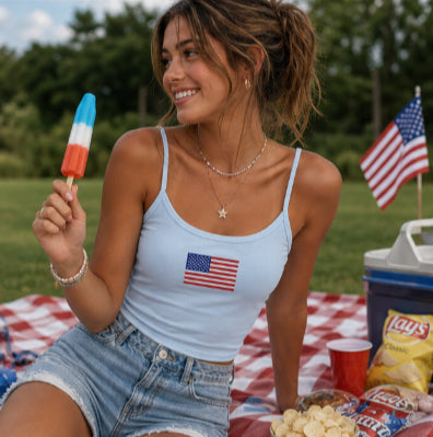 American Flag Spaghetti Strap Tank — Patriotic Women's Crop Top for 4th of July