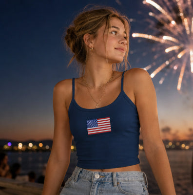 American Flag Spaghetti Strap Tank — Patriotic Women's Crop Top for 4th of July